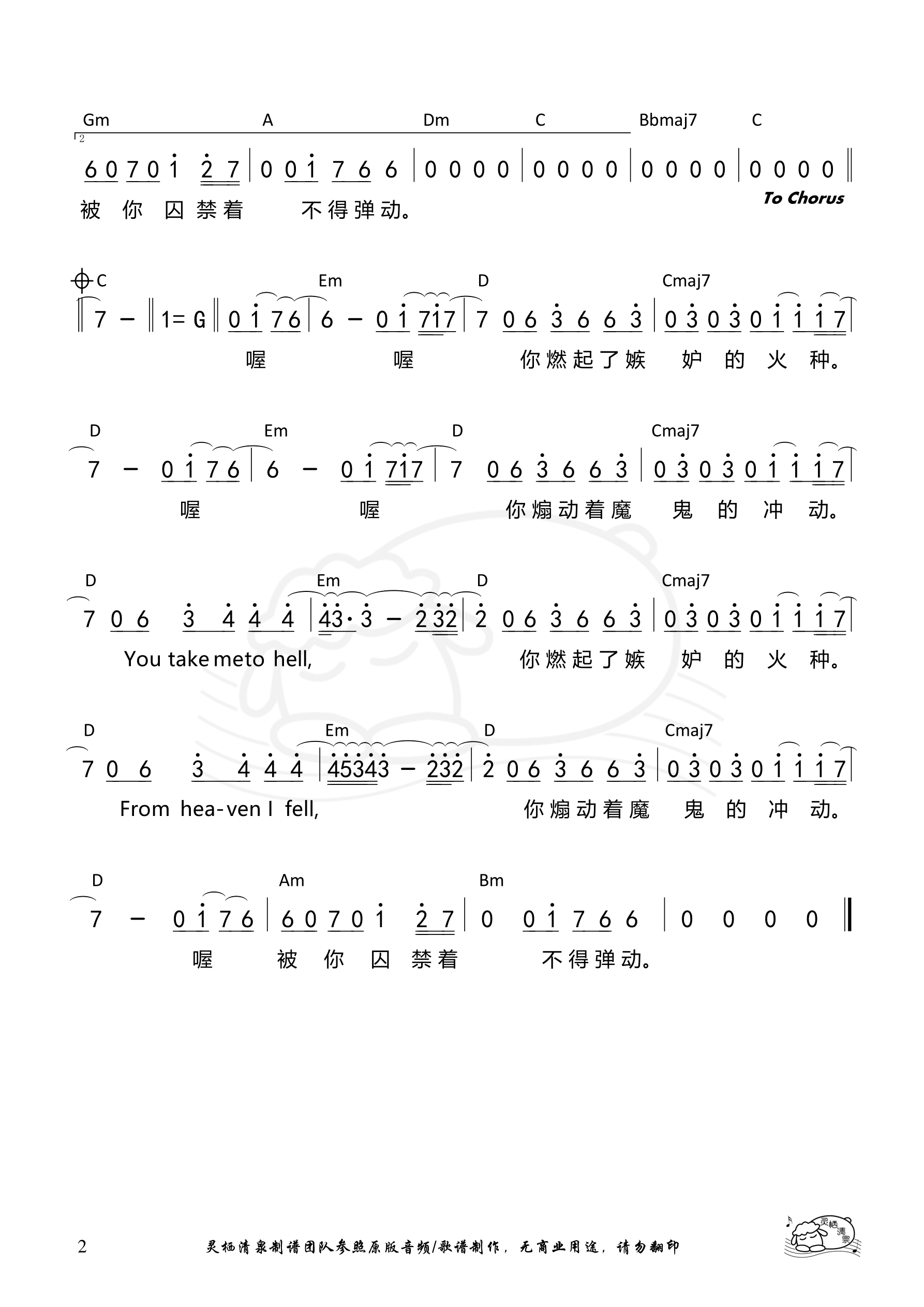 HELL（邓紫棋）F调 和弦简谱 第 2 页