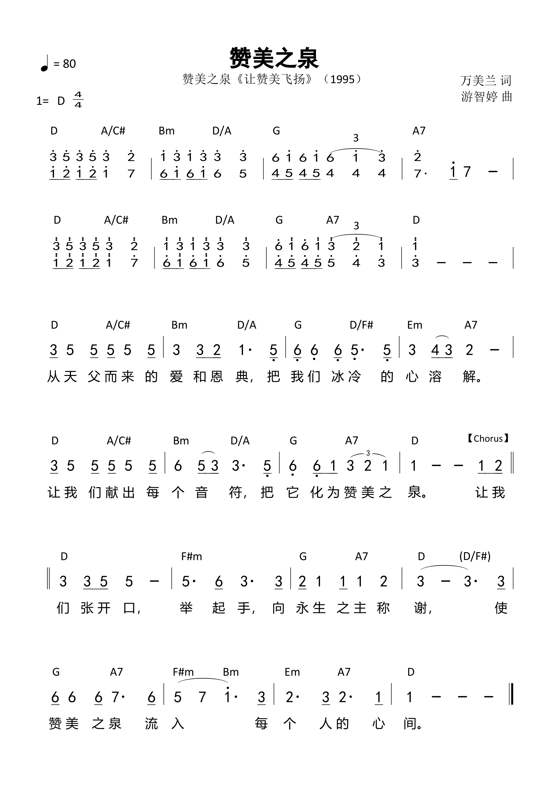 赞美之泉 和弦简谱 第 1 页