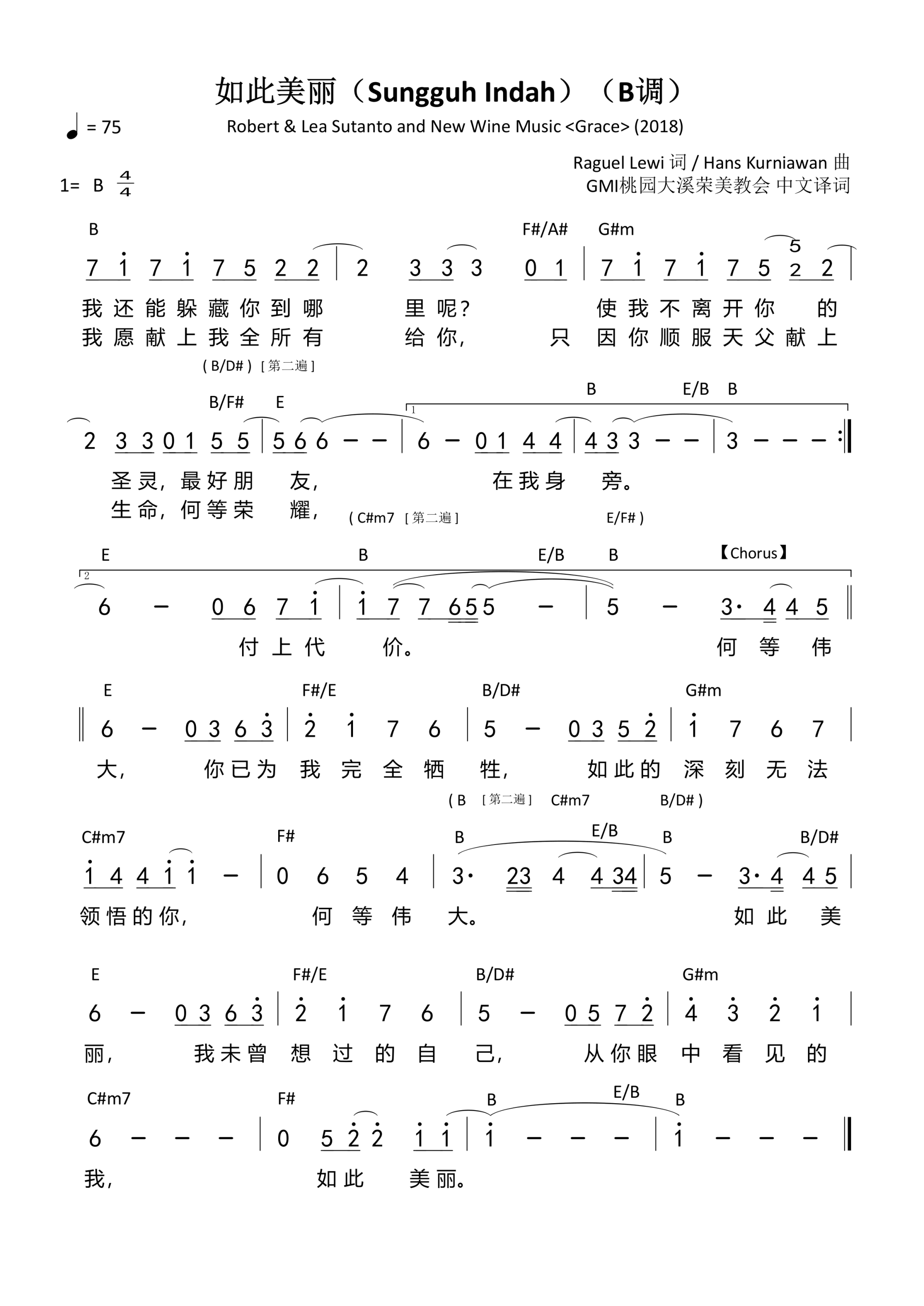 如此美丽（Sungguh Indah）（B调）和弦简谱 第 1 页