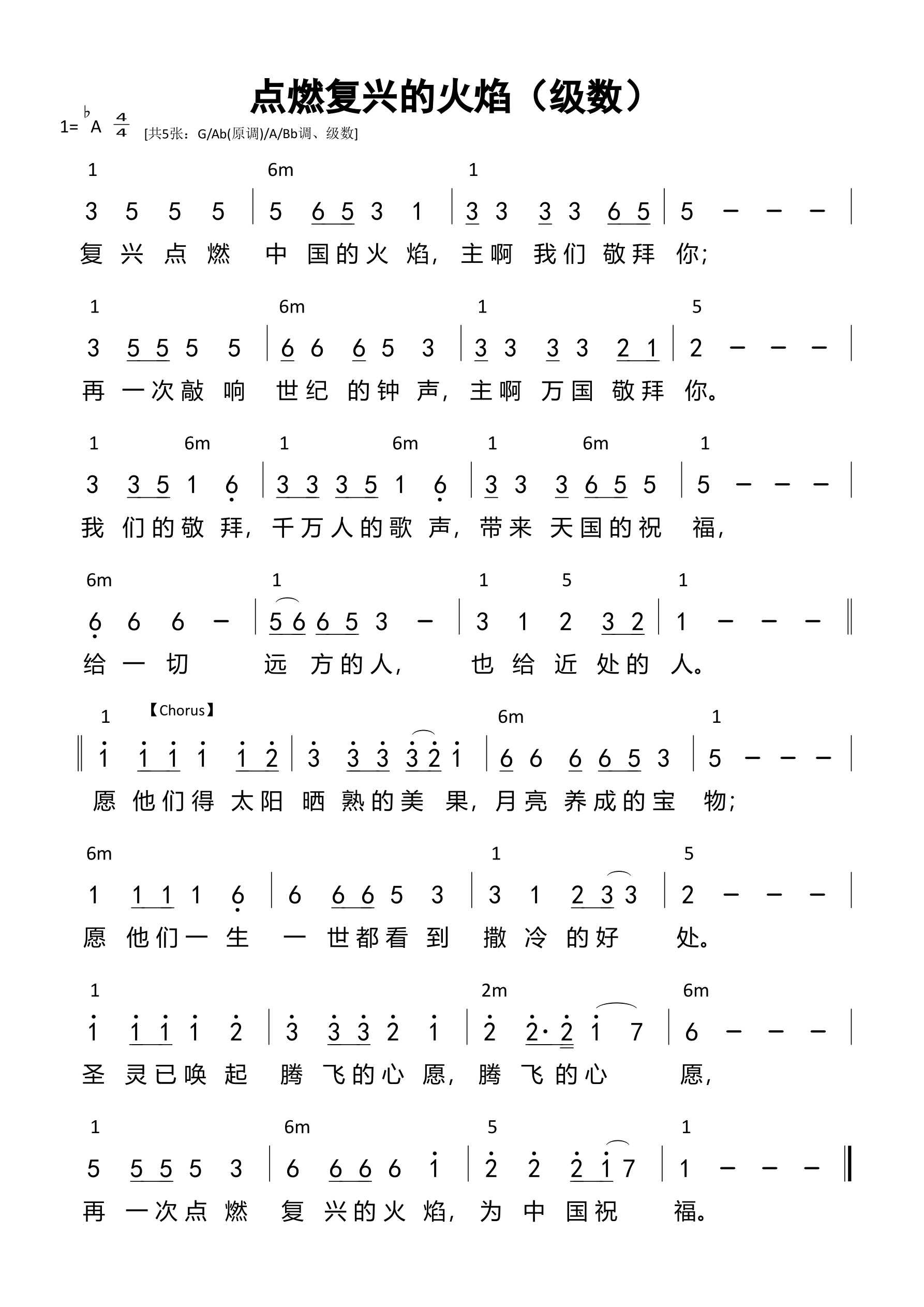 点燃复兴的火焰（级数）和弦简谱 第 1 页