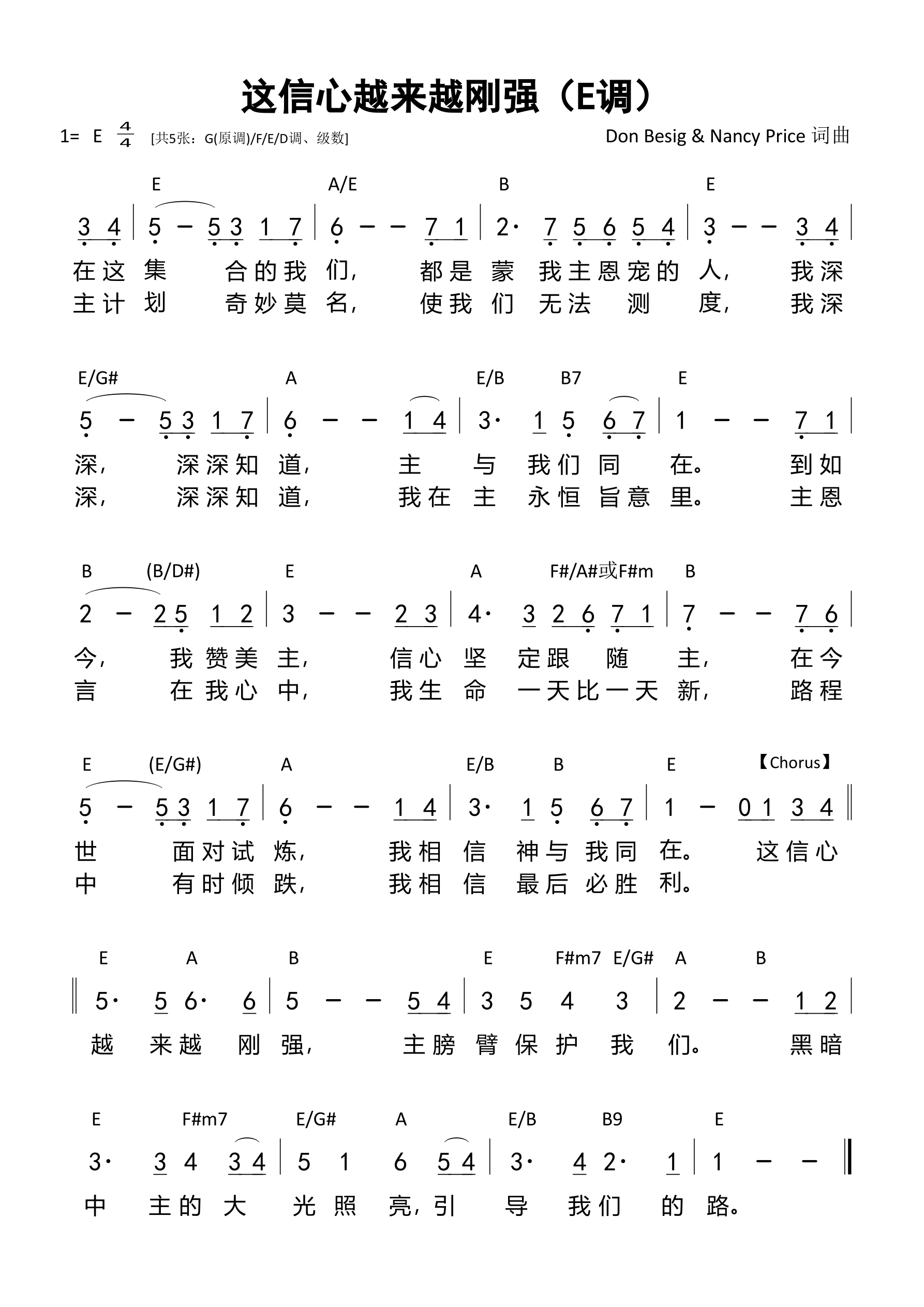 这信心越来越刚强（E调）和弦简谱 第 1 页