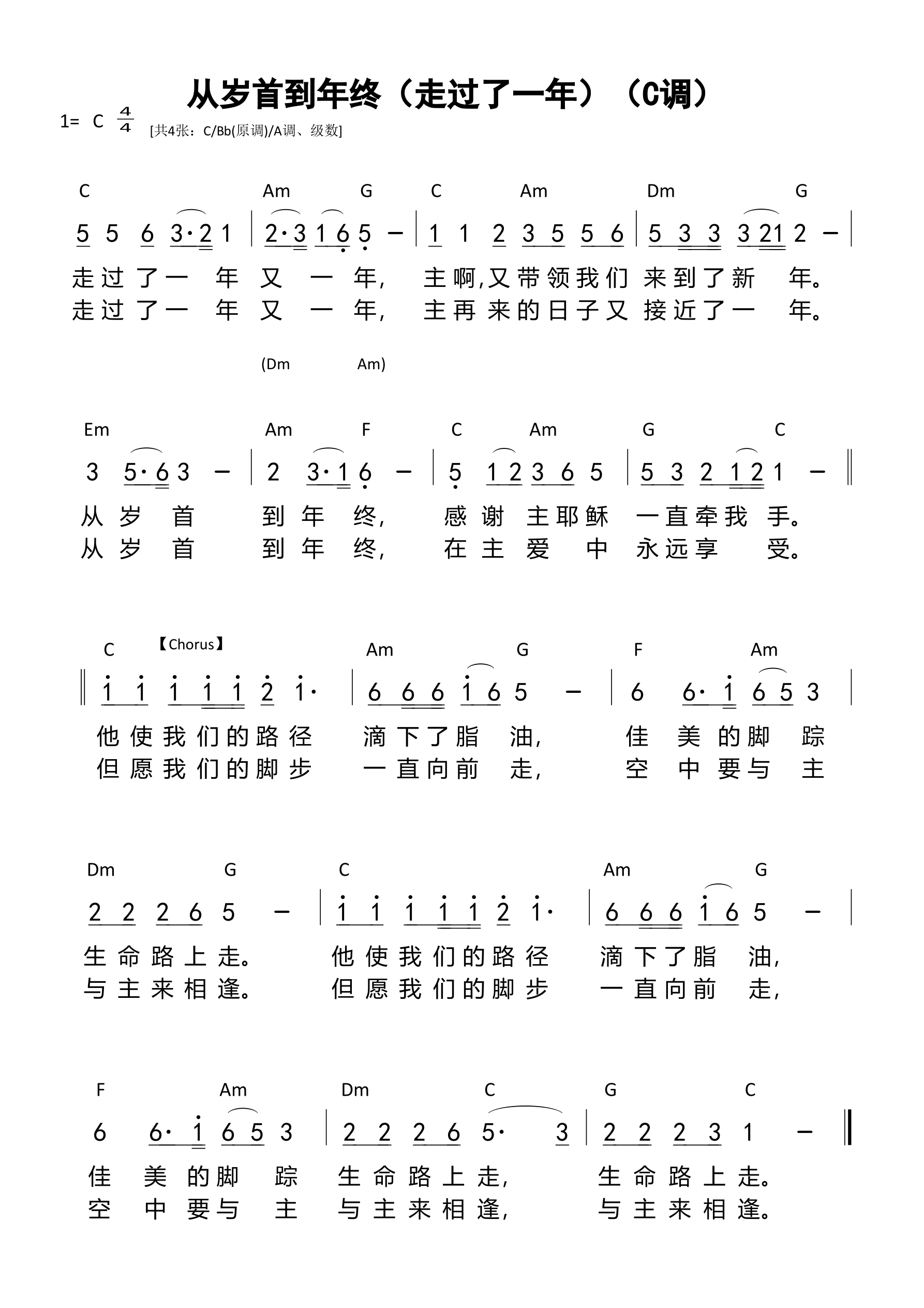 从岁首到年终（走过了一年）（C调）和弦简谱 第 1 页