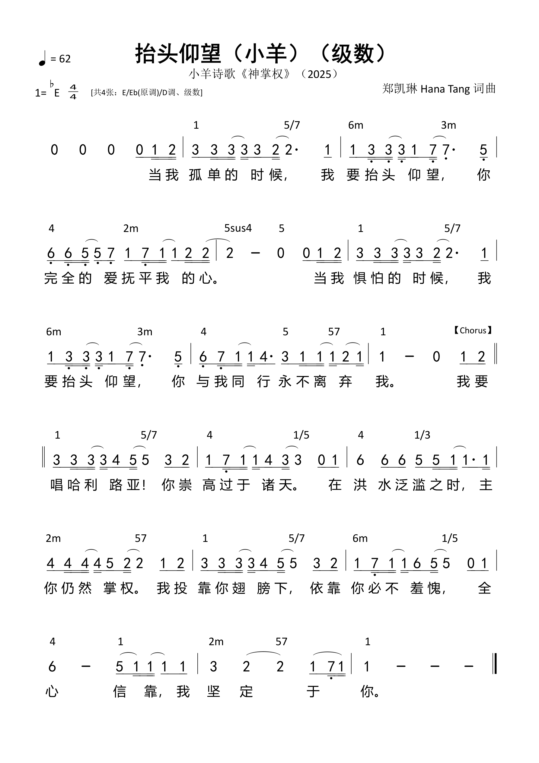 抬头仰望（小羊）（级数）和弦简谱 第 1 页