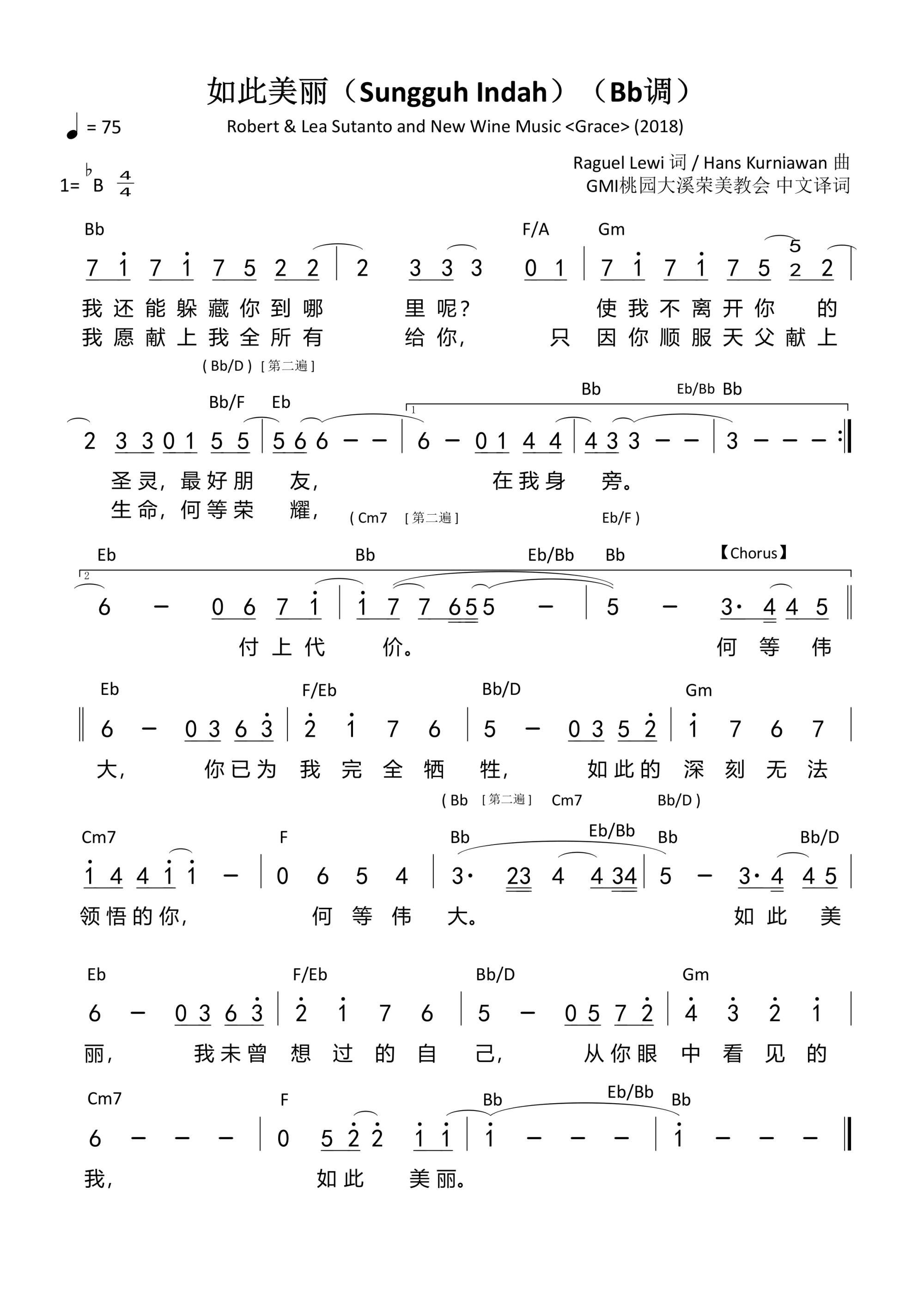 如此美丽（Sungguh Indah）（Bb调）和弦简谱 第 1 页