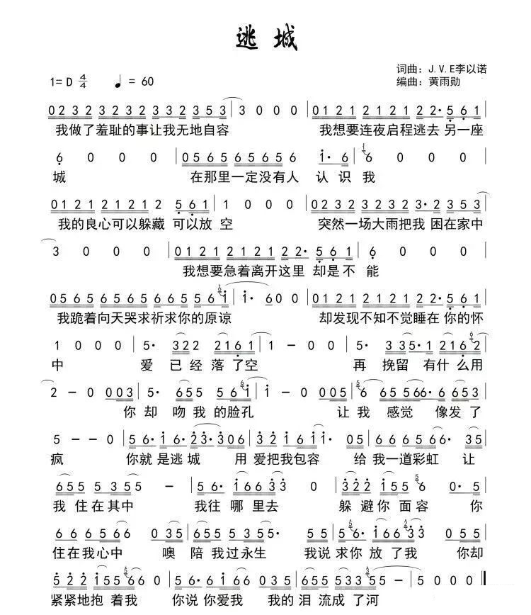 逃城 简谱 第 1 页