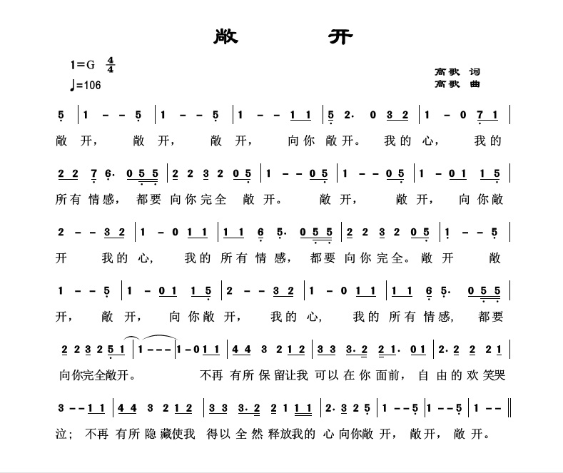 敞开 官方简谱 第 1 页
