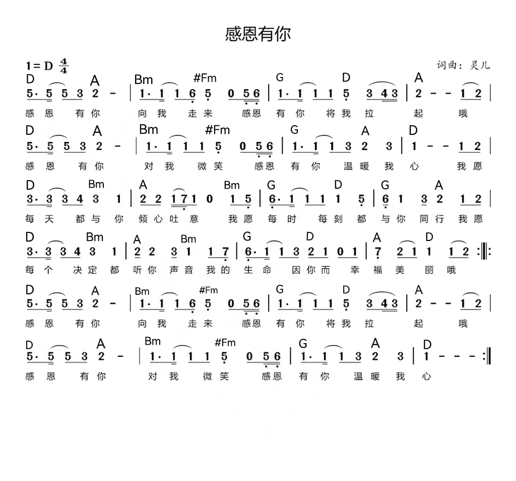 感恩有祢 官方和弦简谱 第 1 页