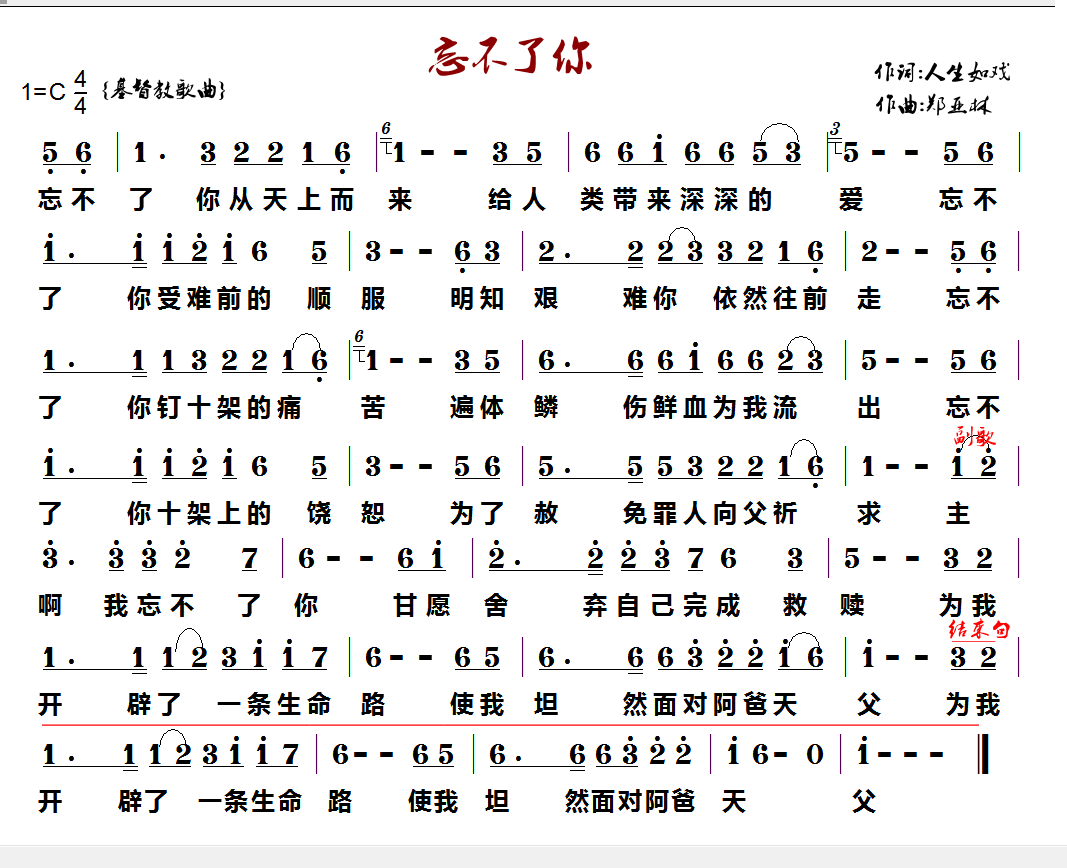 忘不了你 简谱 第 1 页