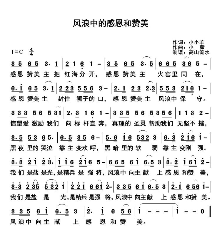 风浪中的感恩和赞美 简谱 第 1 页