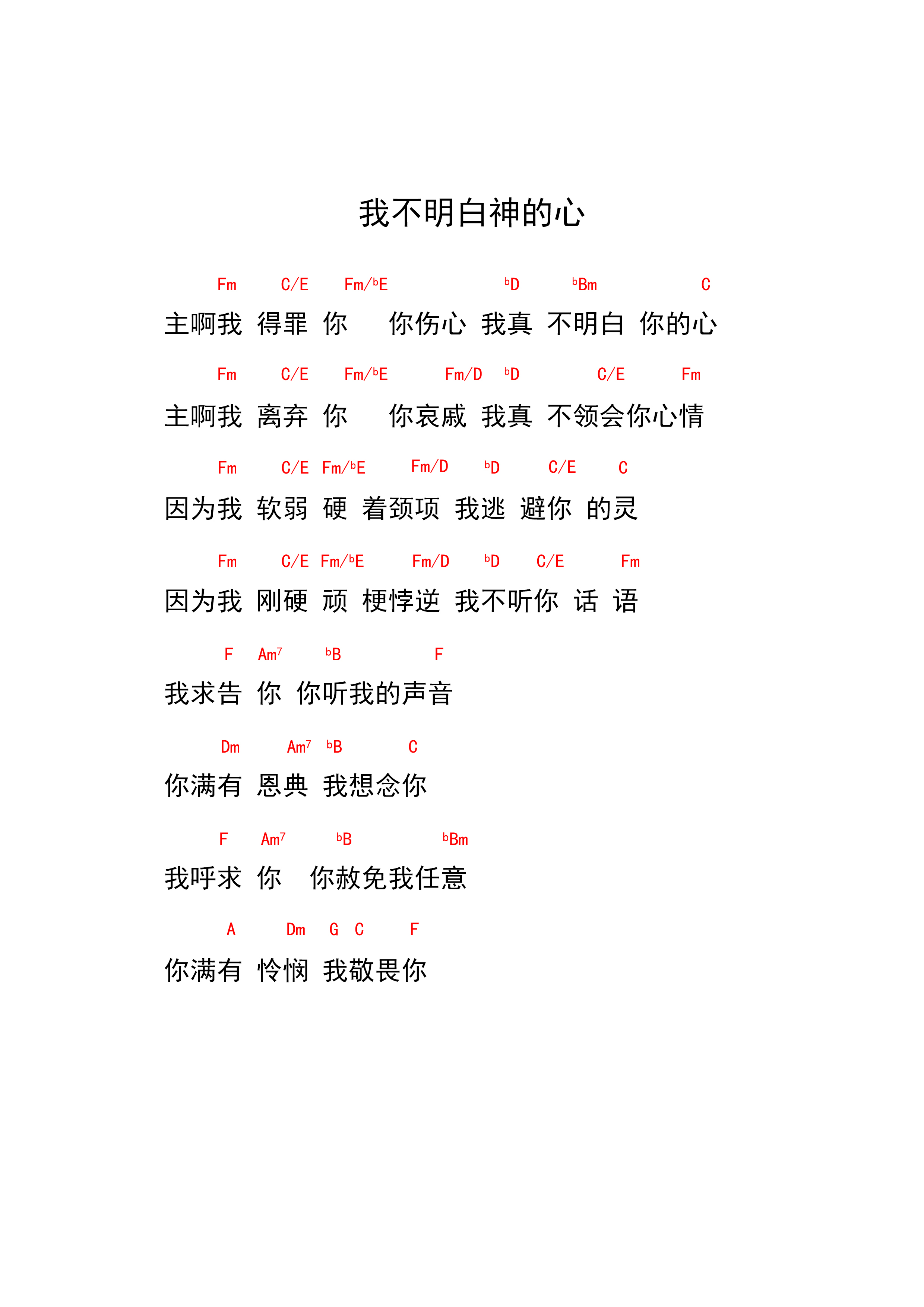 我不明白神的心 和弦谱 第 1 页