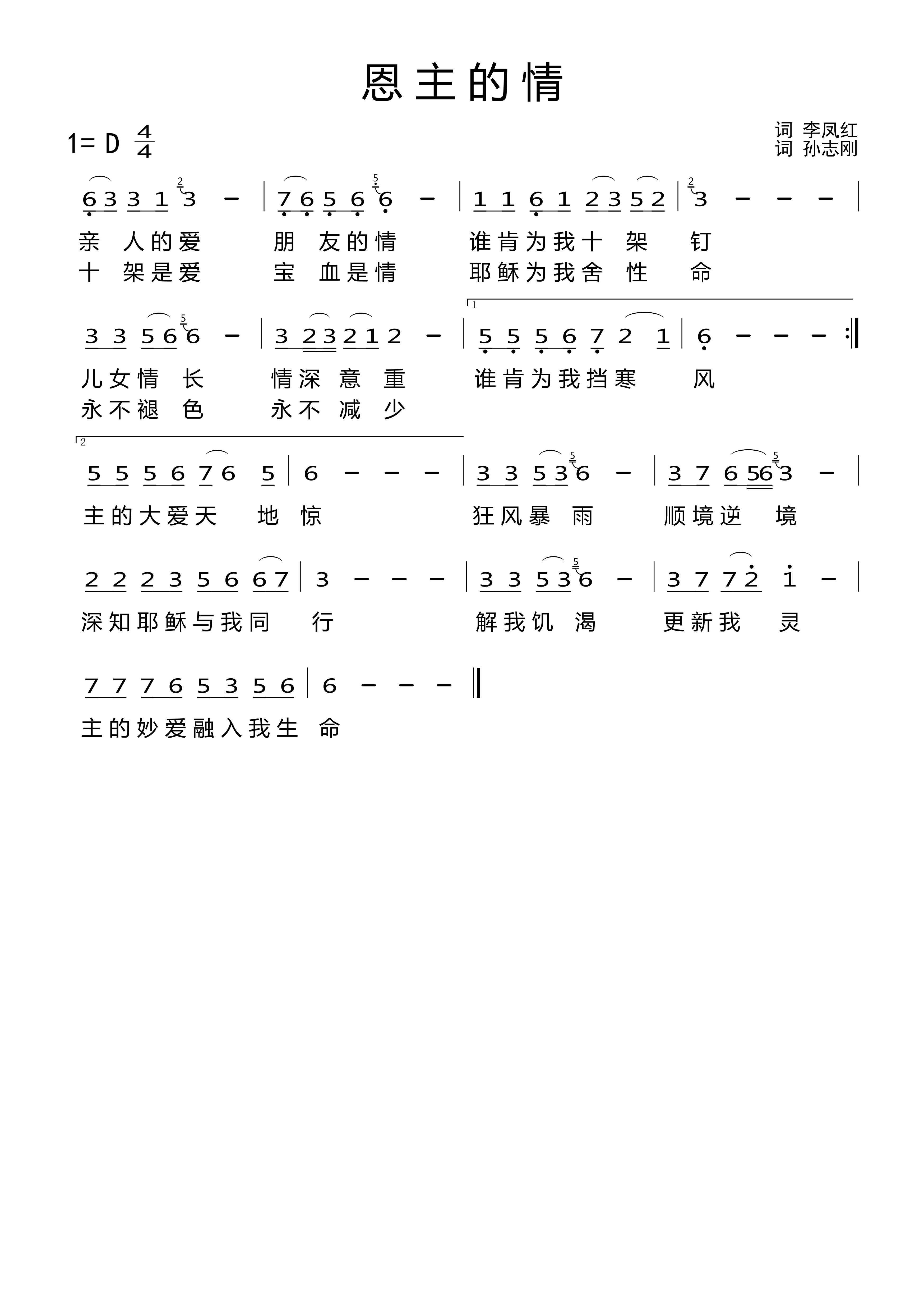 恩主的情 简谱 第 1 页