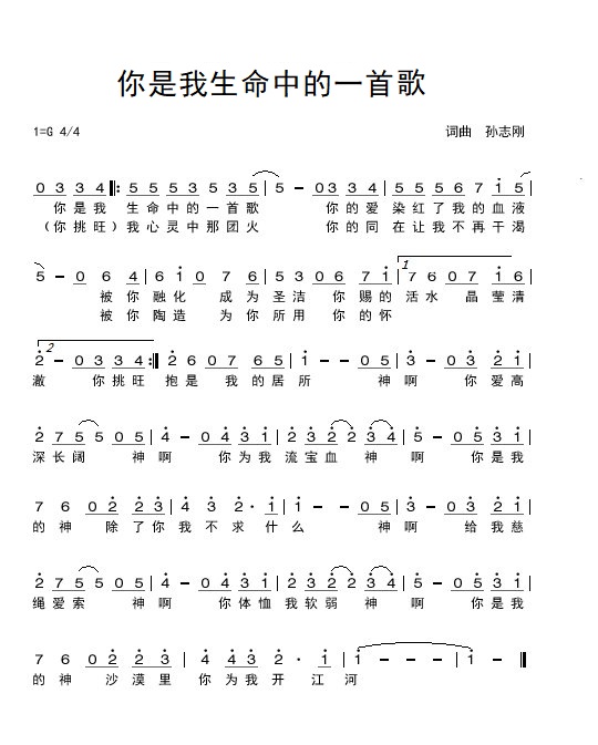 你是我生命中的一首歌 简谱 第 1 页