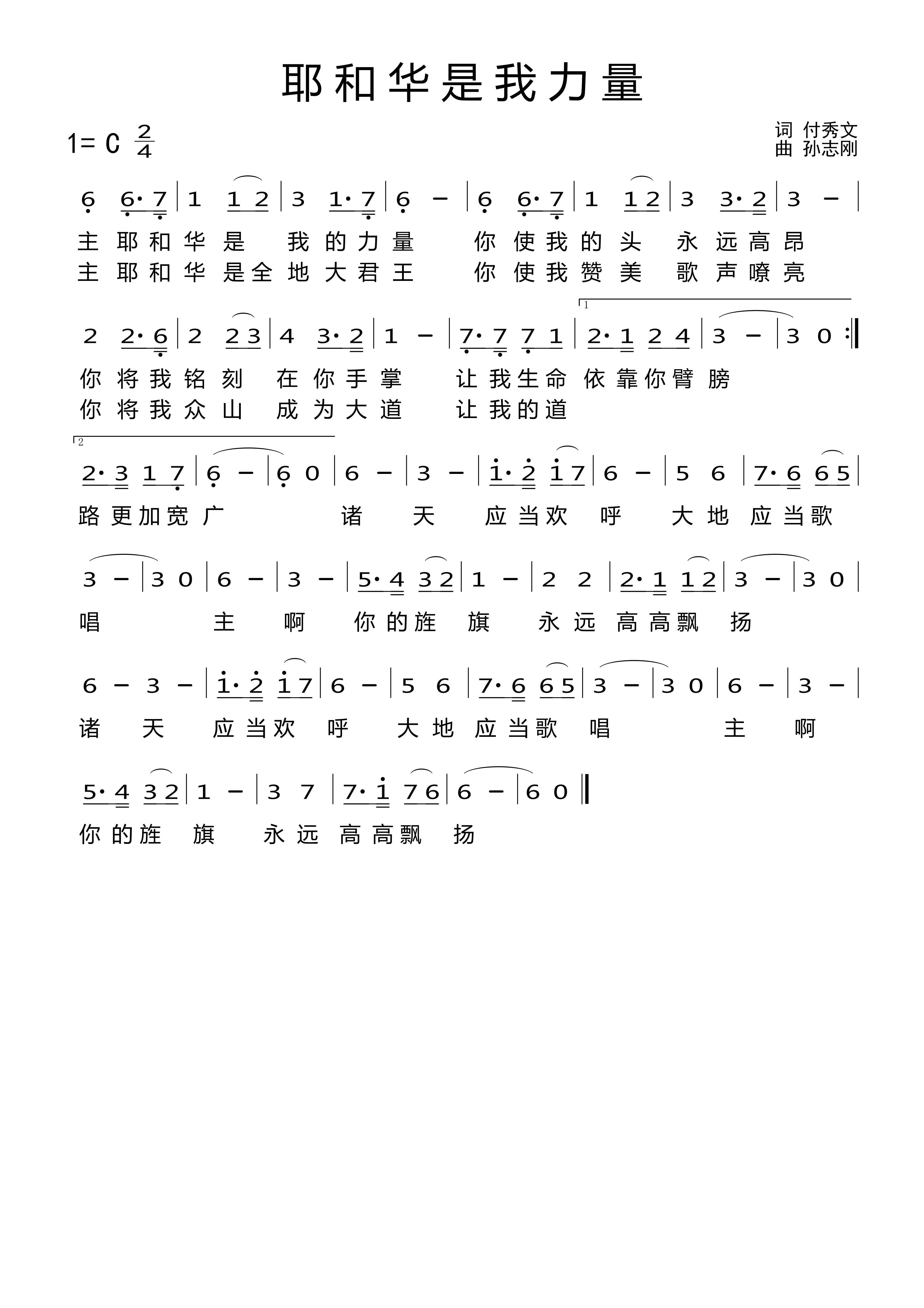 耶和华是我力量 简谱 第 1 页