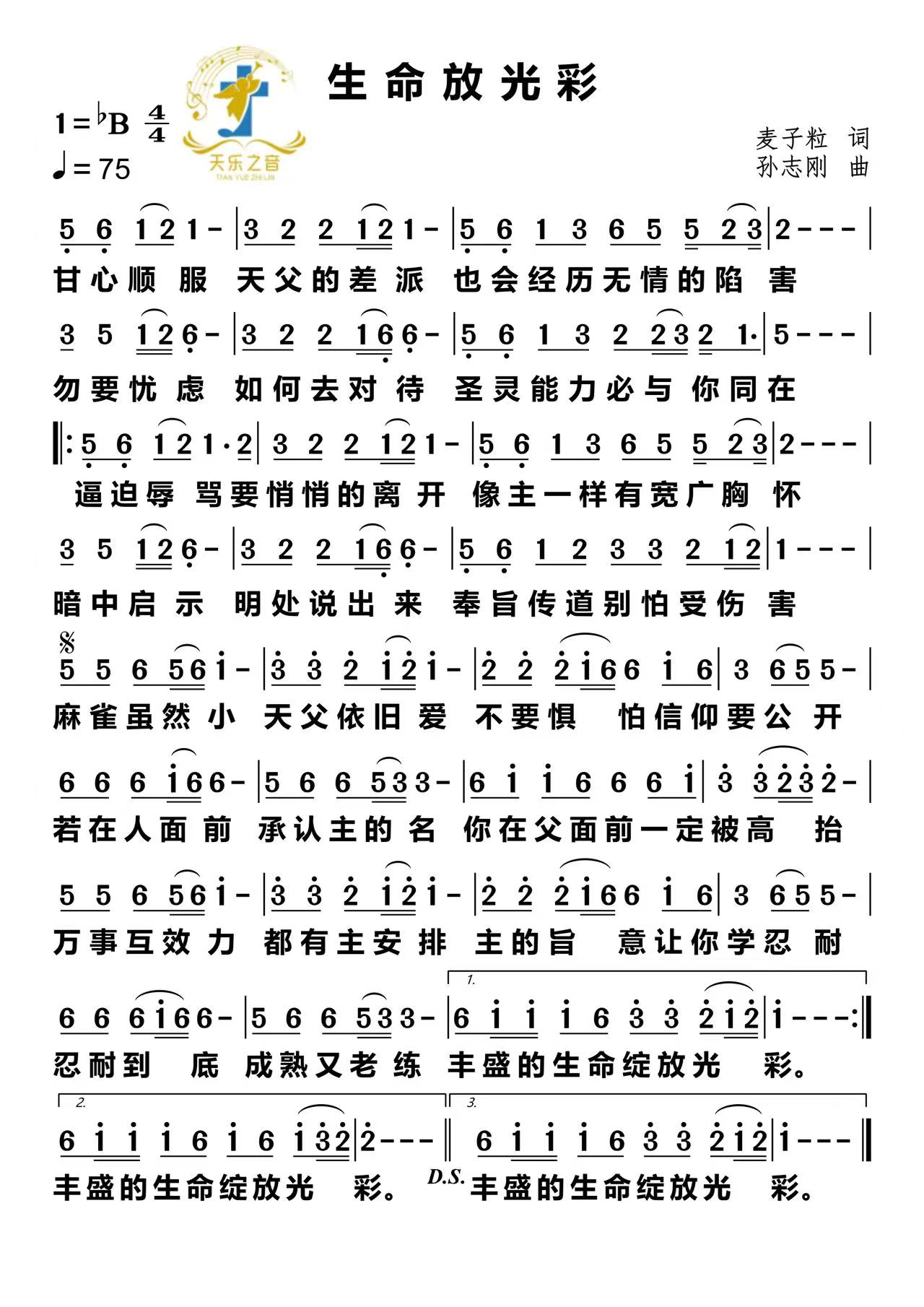 生命放光彩 官方简谱 第 1 页