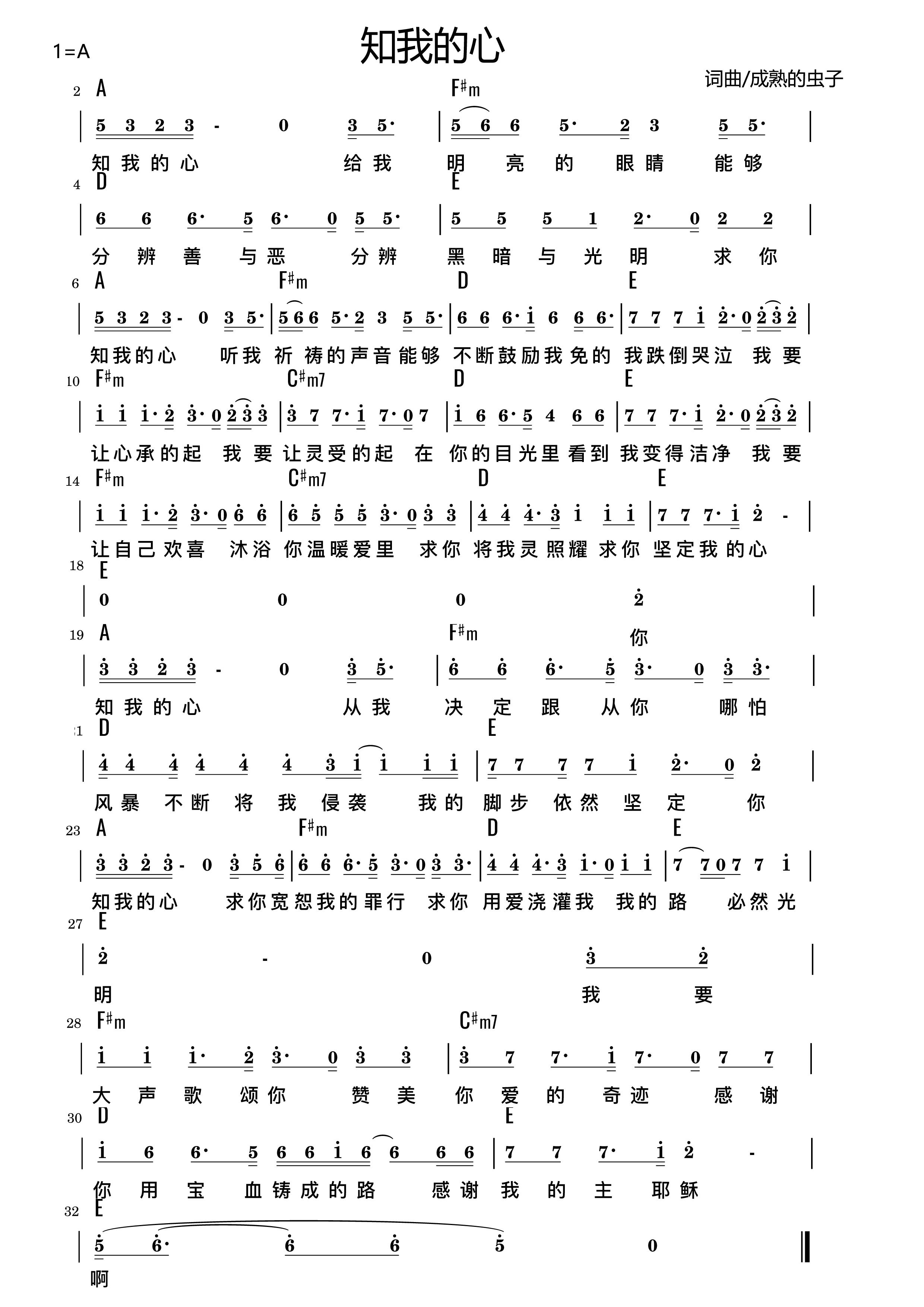 知我的心 官方和弦简谱 第 1 页