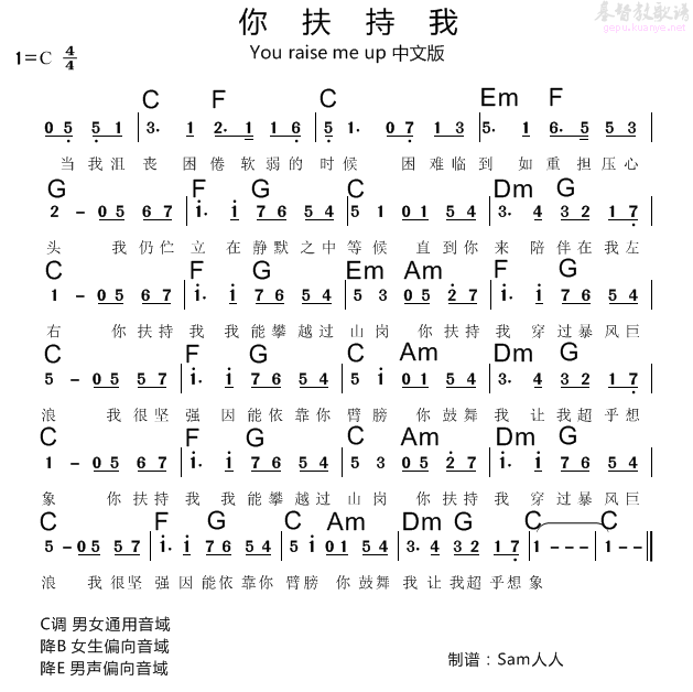 你扶持我 和弦简谱 第 1 页