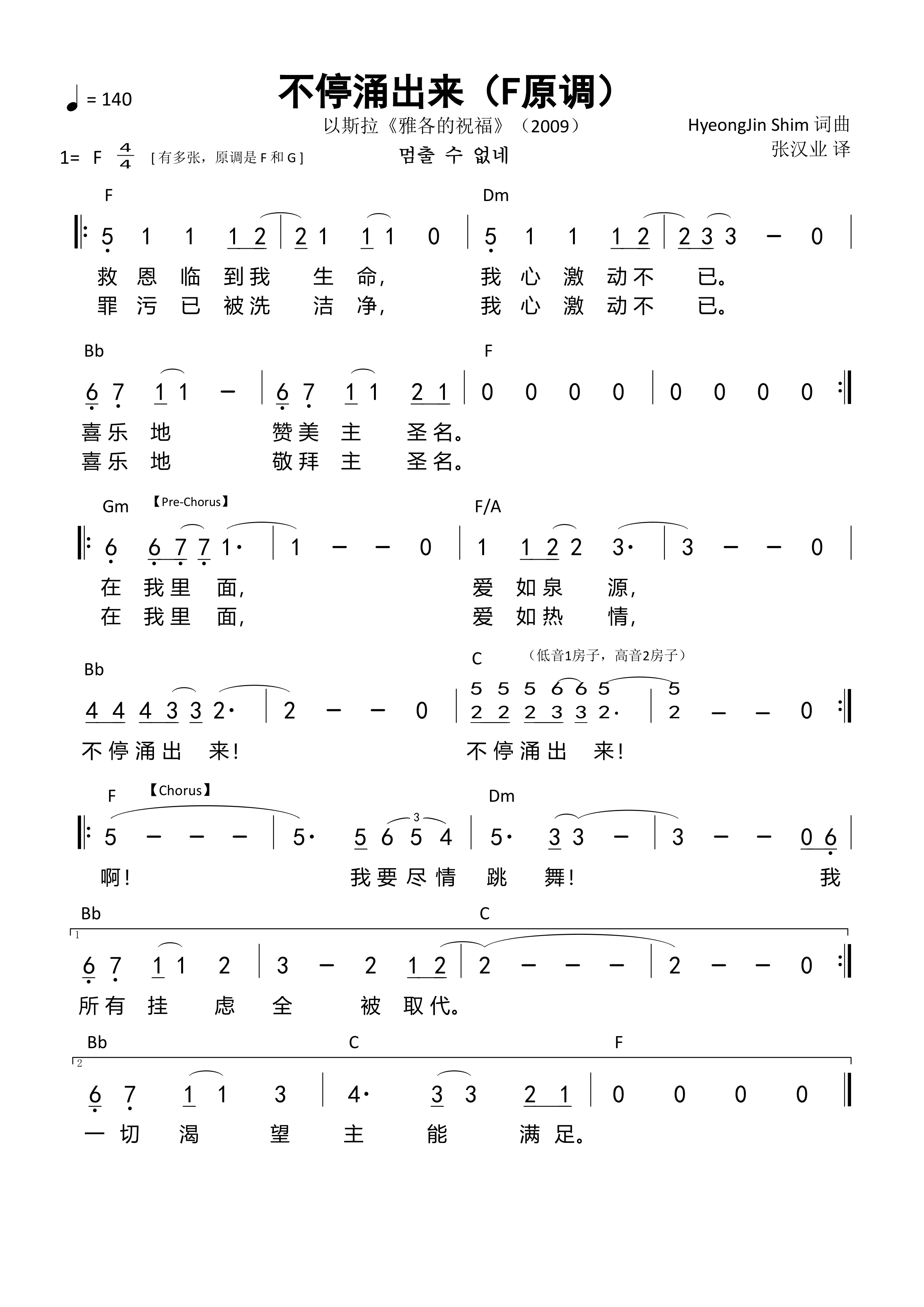 不停涌出来（F原调）和弦简谱 第 1 页