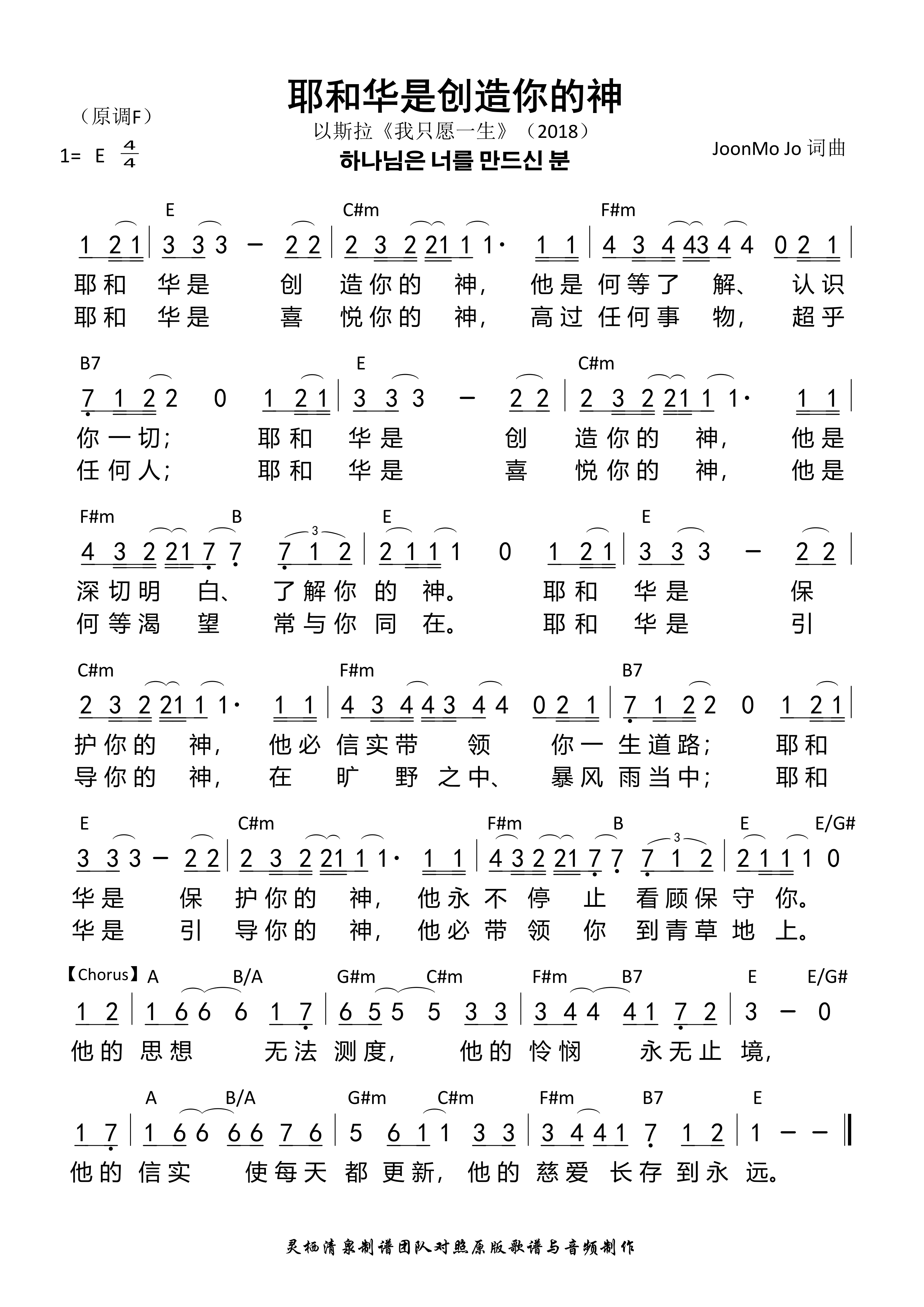 耶和华是创造你的神 和弦简谱 第 1 页