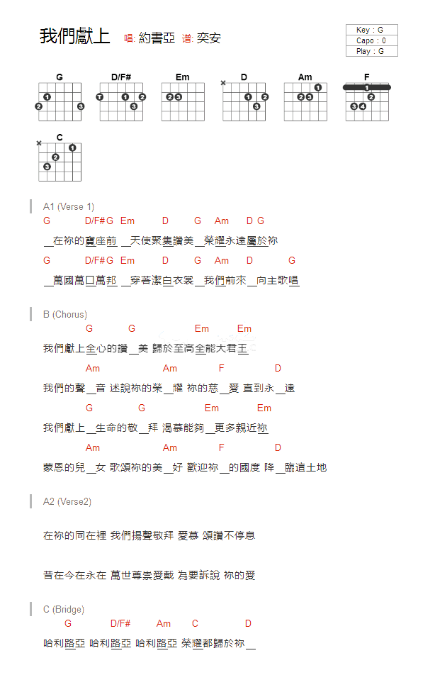 我们献上 吉他和弦谱 第 1 页