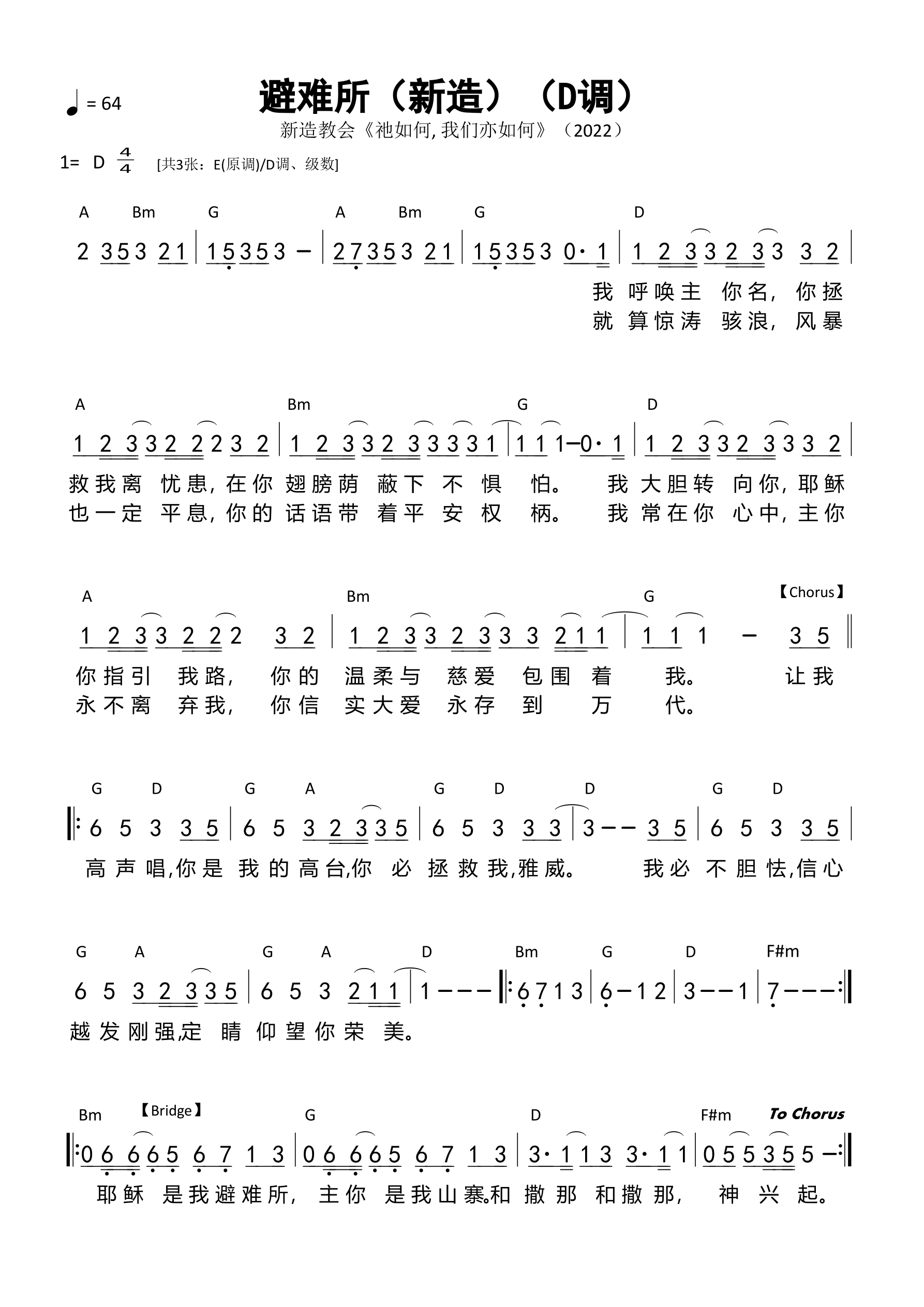 避难所（新造）（D调）和弦简谱 第 1 页