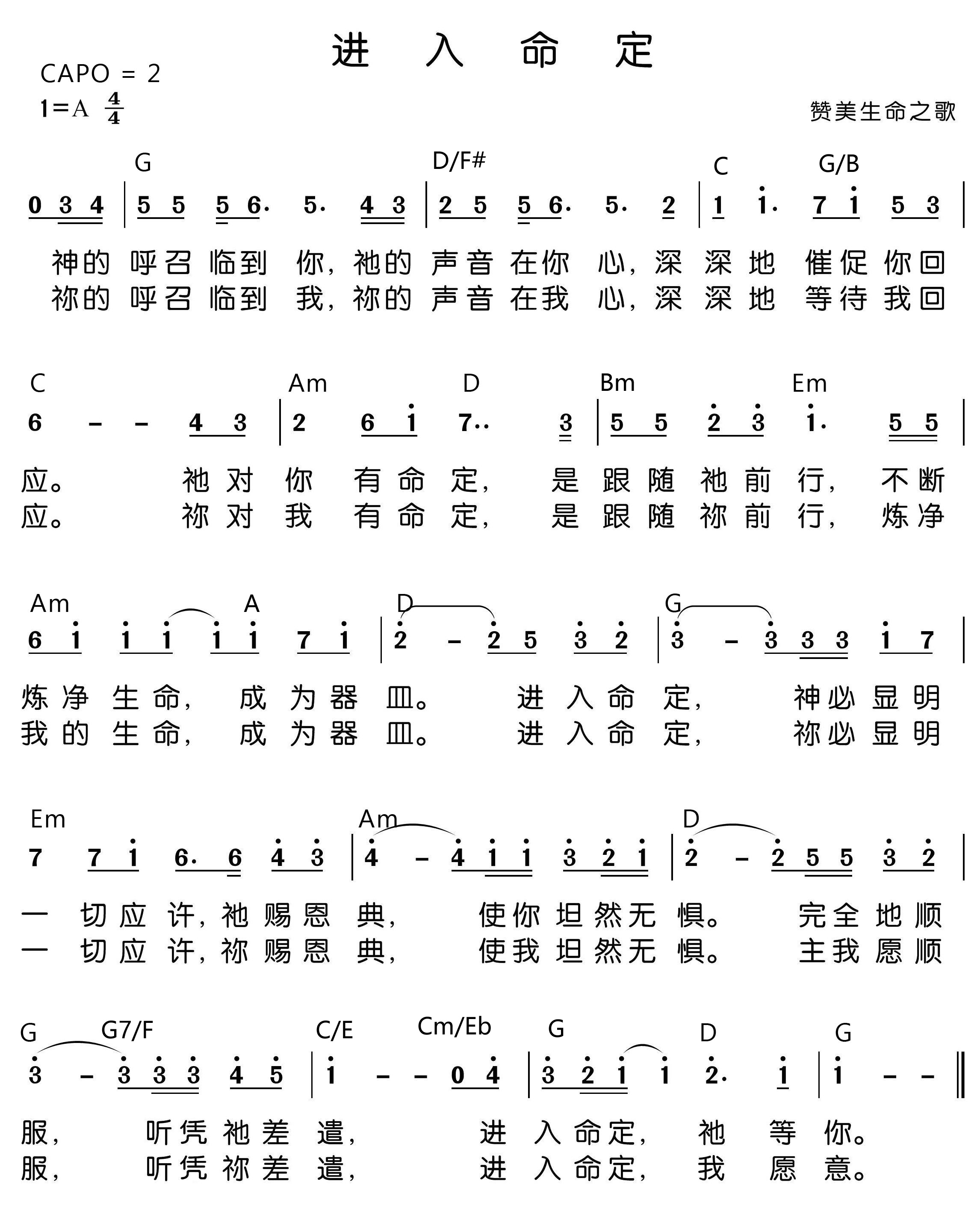 进入命定 和弦简谱 第 1 页