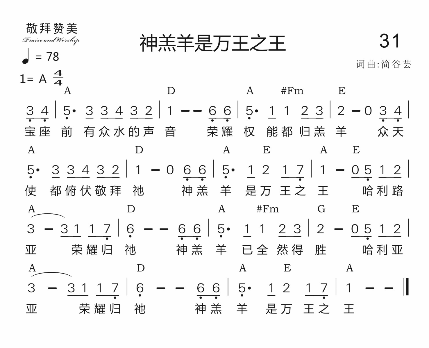 神羔羊是万王之王 和弦简谱 第 1 页