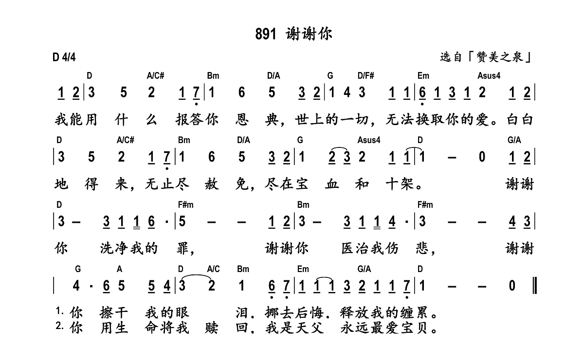 谢谢你 和弦简谱 第 1 页