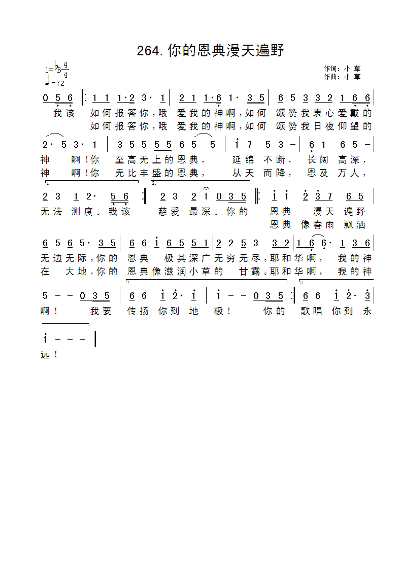 你的恩典漫天遍野 官方歌谱 第 1 页
