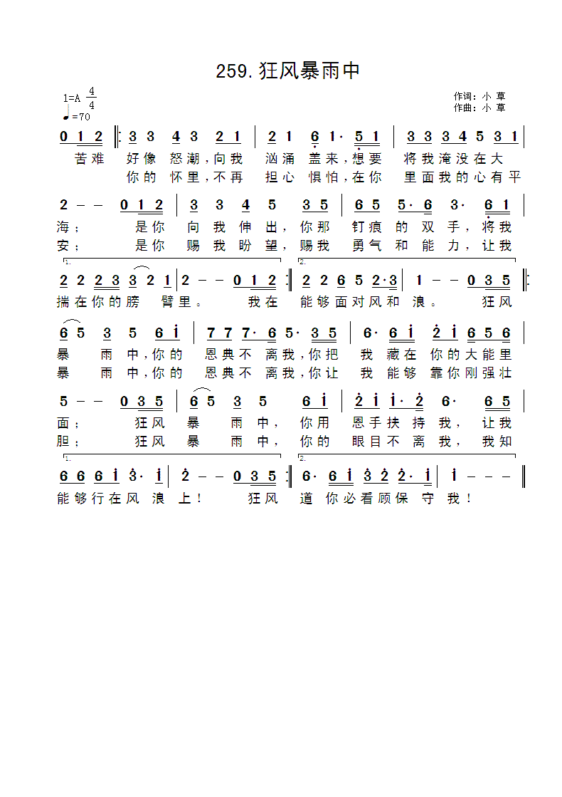 狂风暴雨中 官方歌谱 第 1 页