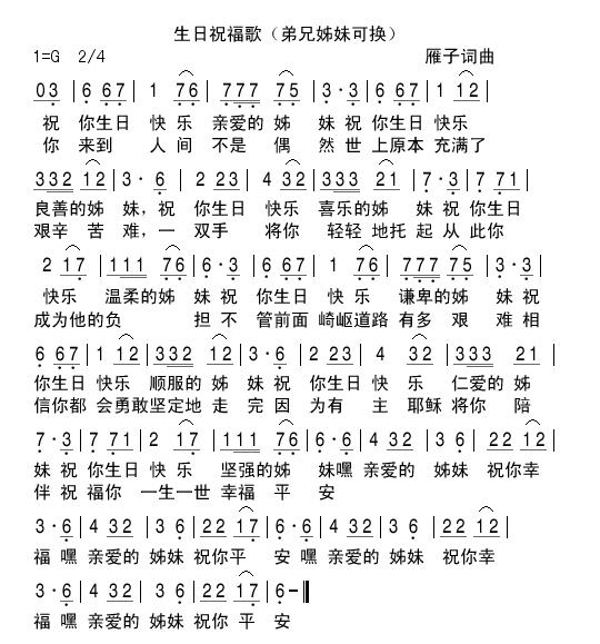 生日祝福歌 简谱 第 1 页
