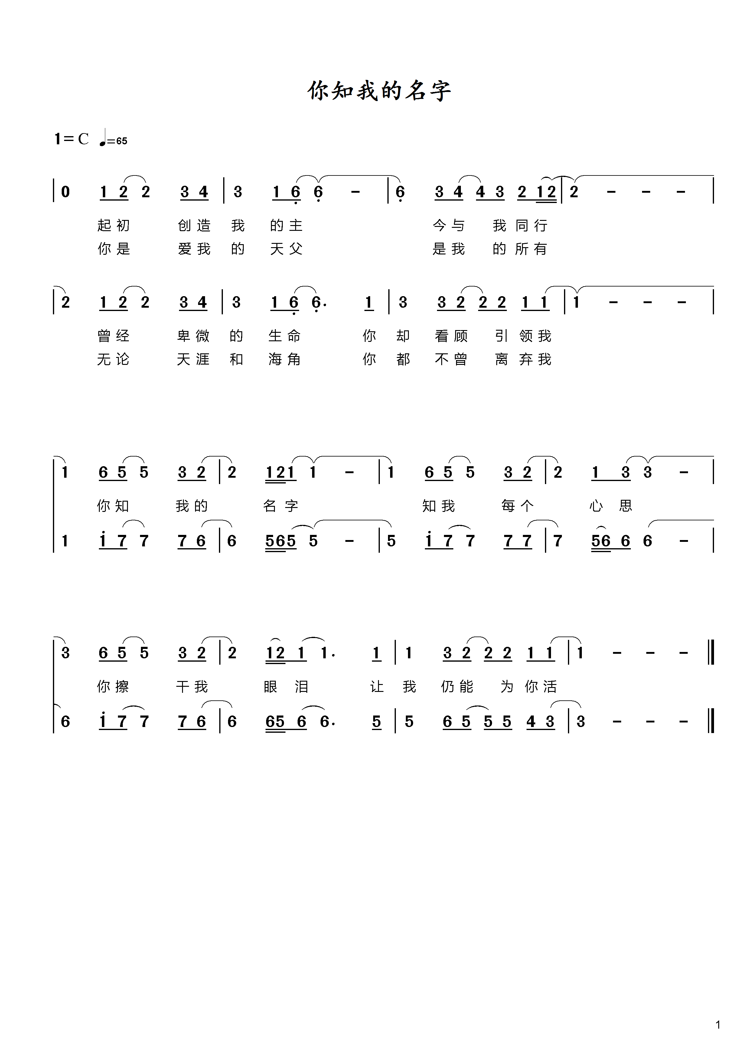 你知我的名字 简谱 第 1 页