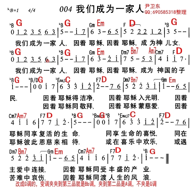 我们成为一家人G A Bb调和弦 第 1 页
